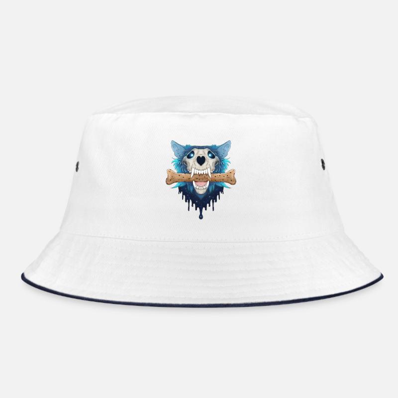 Hellhound Skull - Demonic Blue Wolf & Cookie Bone Bucket Hat