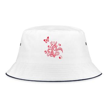 Flower tendril with butterfly - Bucket Hat - white/navy - Front