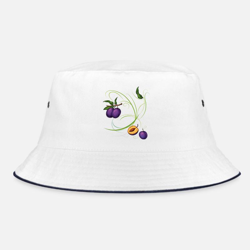 Pflaumen, Obst - Bucket Hat - Weiß/Navy