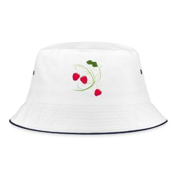 Himbeere, Obst - Bucket Hat - Weiß/Navy - Vorne