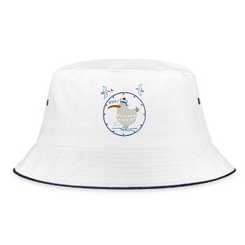 Moin, maritim, Möwe - Bucket Hat - Weiß/Navy - Vorne