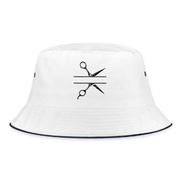 Text banner logo hairdresser, scissors - Bucket Hat - white/navy - Front