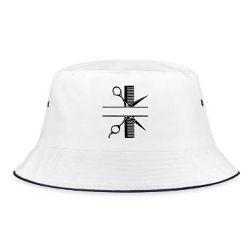 Scissors with comb text banner - Bucket Hat - white/navy - Front