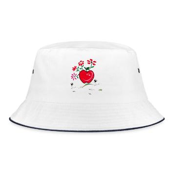 Apple, Flower Greeting, Ants - Bucket Hat - white/navy - Front