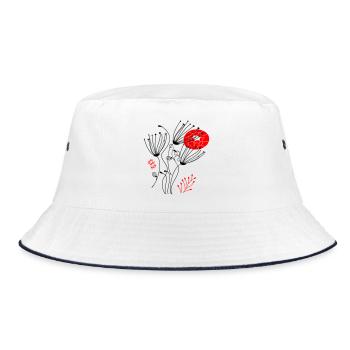 filigree delicate flowers, Flowers - Bucket Hat - white/navy - Front