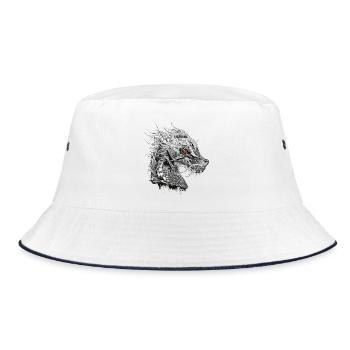 kunstvoll gestalteter mystischer Drachen Kopf - Bucket Hat - Weiß/Navy - Vorne