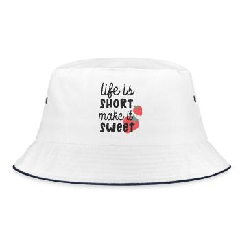 Das Leben ist kurz, mach es süß - Bucket Hat - Weiß/Navy - Vorne