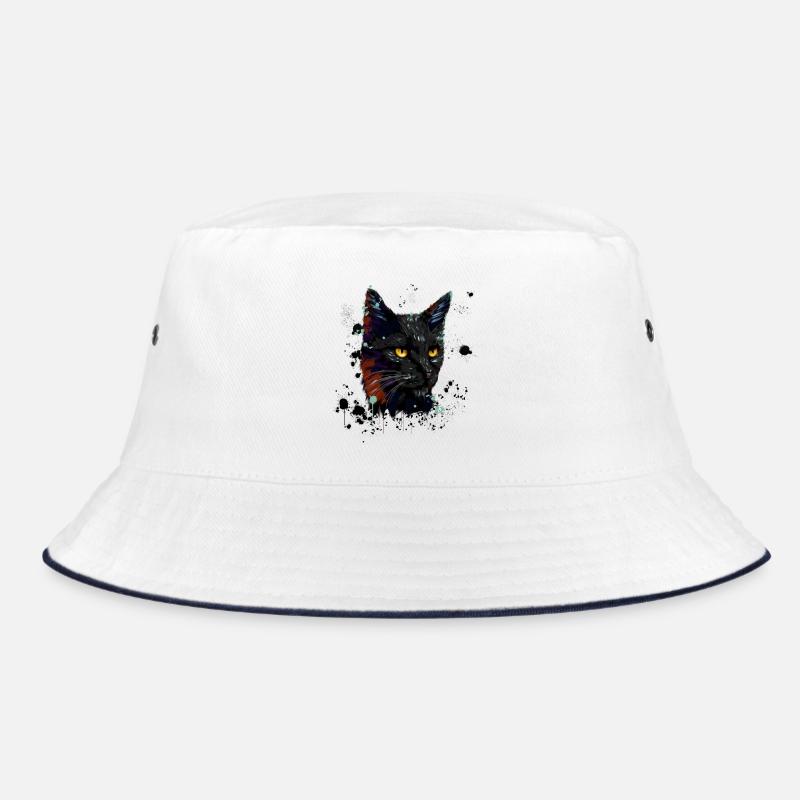 Cat Watercolor - Bucket Hat - Weiß/Navy