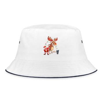 Dabbing Santa, Rudolph und Weihnachtsbeleuchtung - Bucket Hat - Weiß/Navy - Vorne