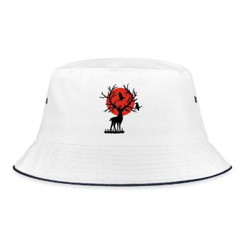 Der schwarze Hirsch und die rote Sonne - Bucket Hat - Weiß/Navy - Vorne