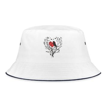 Tree with Heart and the Silhouette of a Bird, Love - Bucket Hat - white/navy - Front