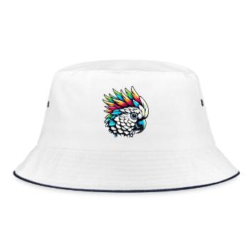 Kakadu Papagei mit Wappen - Bucket Hat - Weiß/Navy - Vorne