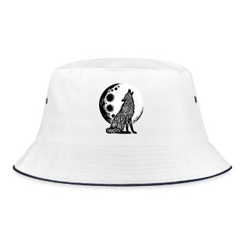 Wolf howls at the moon - Bucket Hat - white/navy - Front