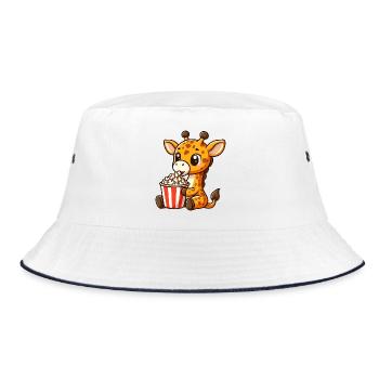 Kino Fan Giraffe isst Popcorn - Bucket Hat - Weiß/Navy - Vorne