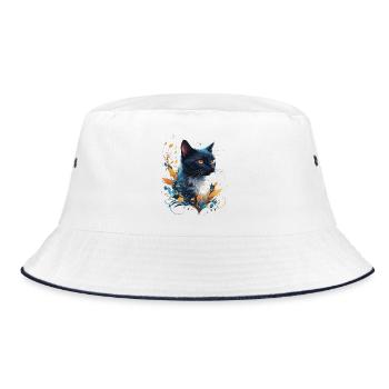 Bunte Katze - Bucket Hat - Weiß/Navy - Vorne