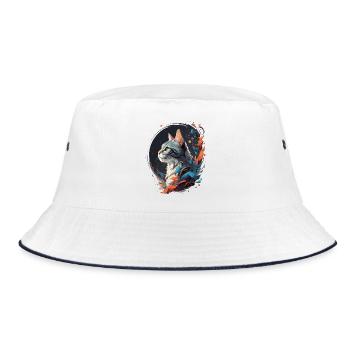 Bunte Katze - Bucket Hat - Weiß/Navy - Vorne