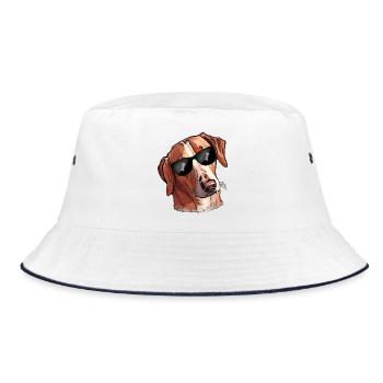 Jagdhund mit cooler Sonnenbrille - Hundeknochen  - Bucket Hat - Weiß/Navy - Vorne