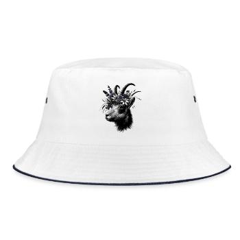 Gams Blumen Alpen Wildtiere Illustration - Bucket Hat - Weiß/Navy - Vorne