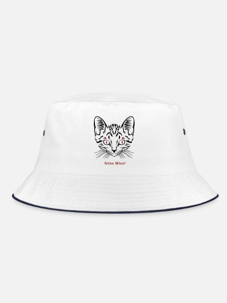 Katze, feine Miez - Bucket Hat - Weiß/Navy - Vorne