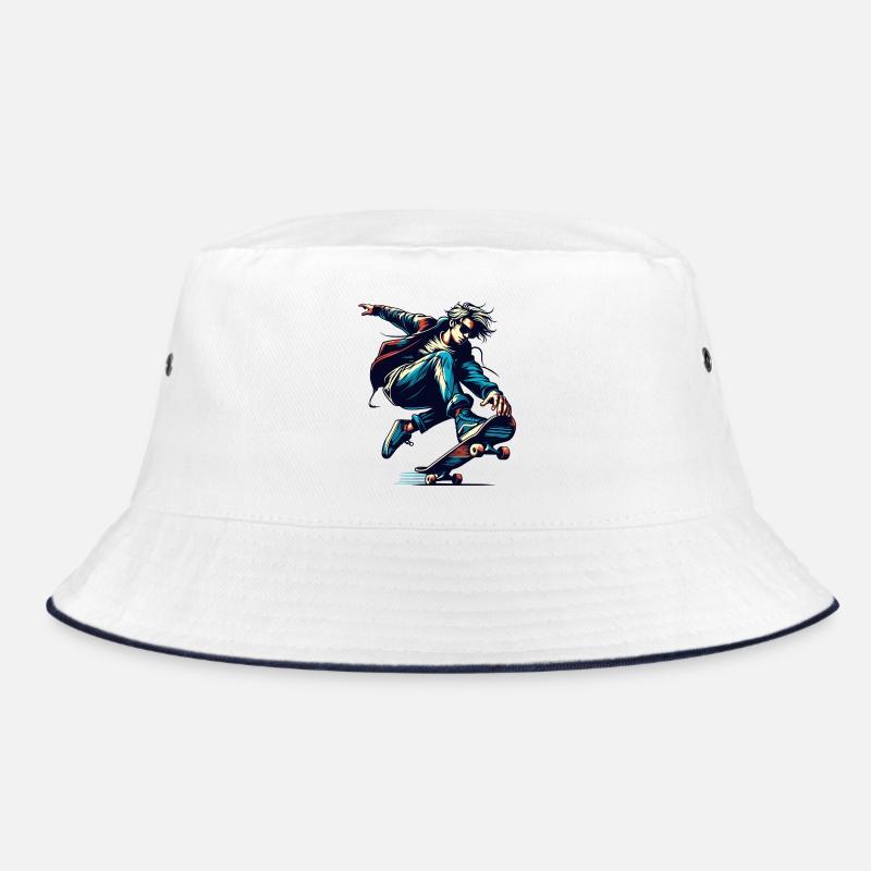 Lebendiges buntes Motiv eines Skaters Bucket Hat