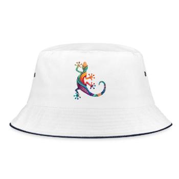 Mandala Gecko - Bucket Hat - white/navy - Front