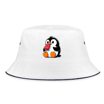 Penguin eats a popsicle - Bucket Hat - white/navy - Front