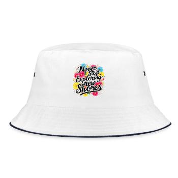 Never Stop Exploring The Shores Design - Bucket Hat - white/navy - Front