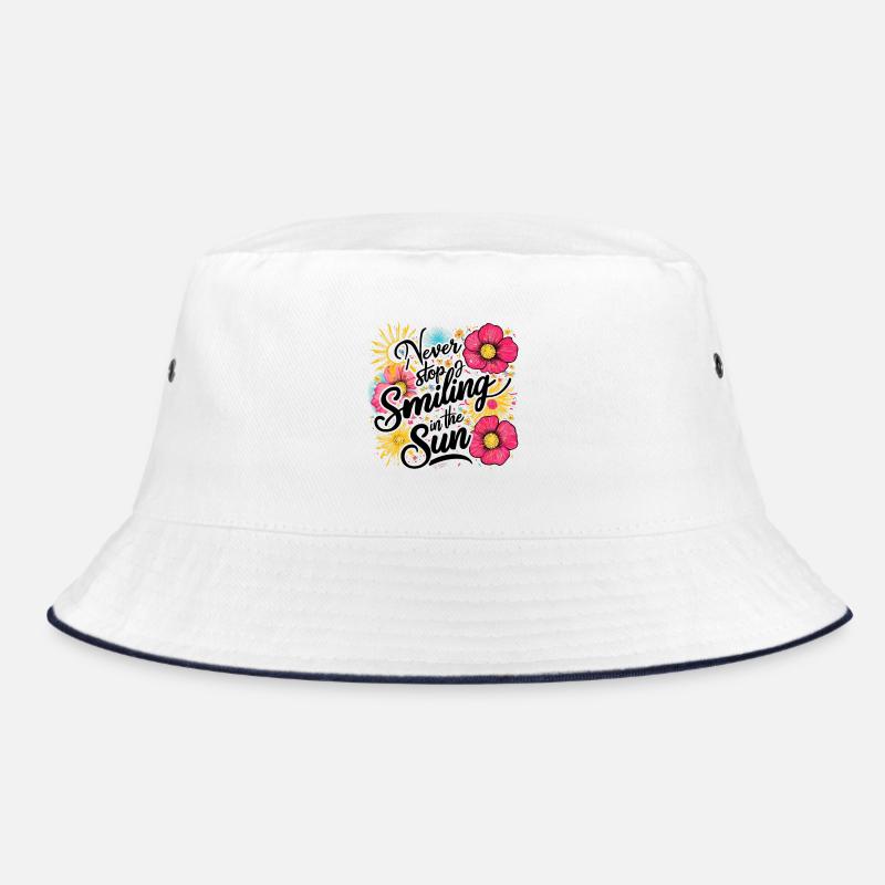 Never Stop Smiling In The Sun - Bucket Hat - white/navy