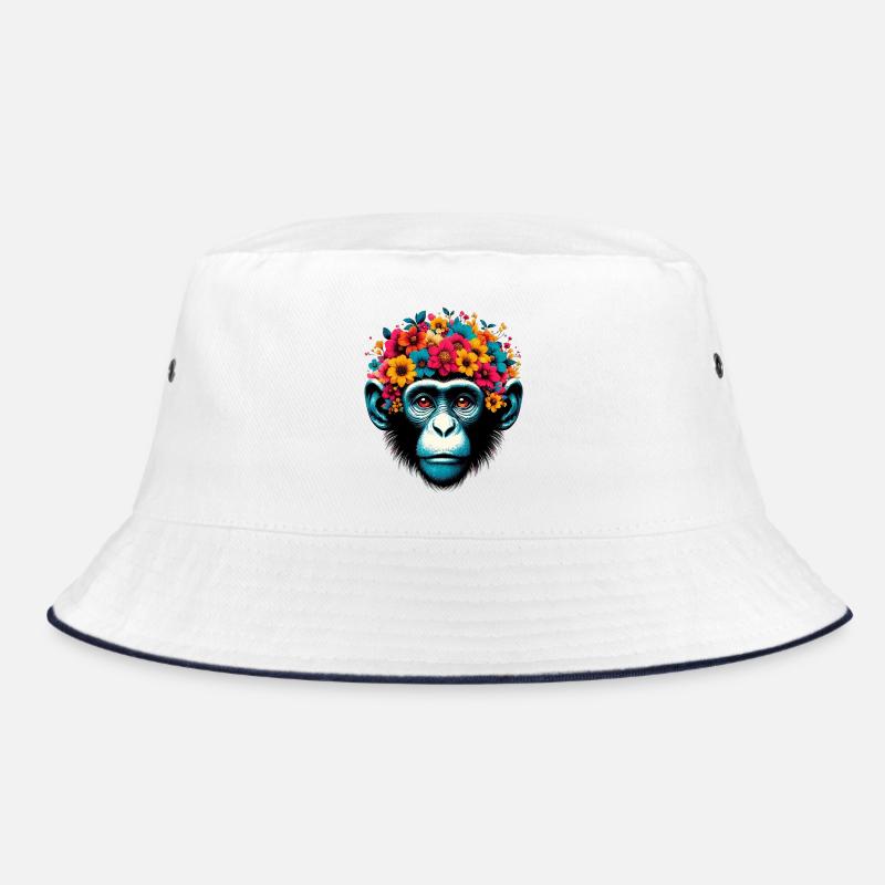 Affe - Bucket Hat - Weiß/Navy
