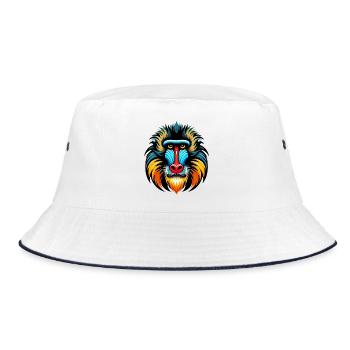 Mandrill-Affe - Bucket Hat - Weiß/Navy - Vorne