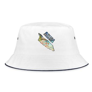 Aquarell Landkarte Aruba - Bucket Hat - Weiß/Navy - Vorne