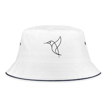 Skizze eines schwarzen Vogels - Bucket Hat - Weiß/Navy - Vorne