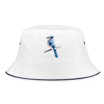 Blue jay on branch - Bucket Hat - white/navy - Front