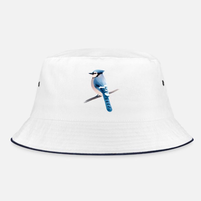 Blue jay on branch Bucket Hat