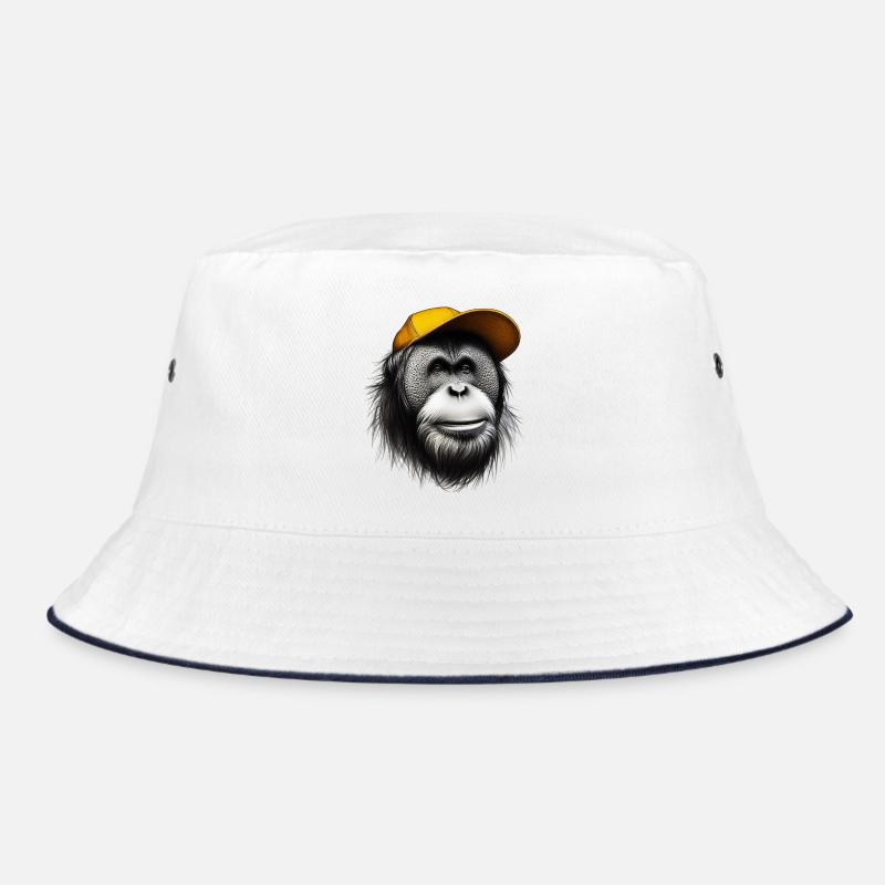 Orang-Utan-Affe - Bucket Hat - Weiß/Navy