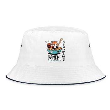 Cute Red Panda in Ramen Bowl - Bucket Hat - white/navy - Front