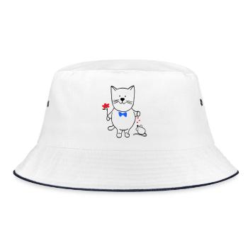 Katze und Maus - Bucket Hat - Weiß/Navy - Vorne