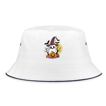 Costume de fantôme mignon avec citrouille et chauves-souris - Bob - blanc/marine - Devant
