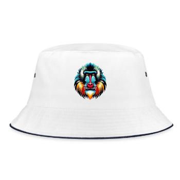 Mandrill-Affe - Bucket Hat - Weiß/Navy - Vorne