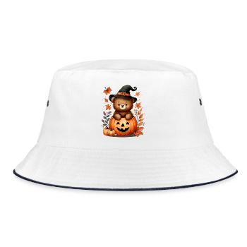 Halloween-Teddybär im Kürbis:Süßer Gruselspaß - Bucket Hat - Weiß/Navy - Vorne