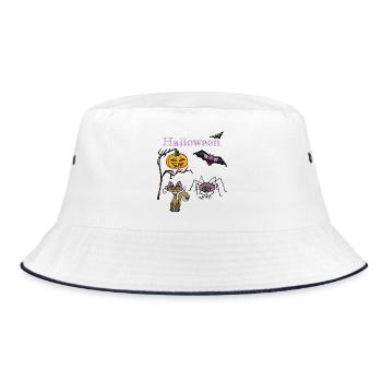 Halloween Kürbis und Fledermaus Design - Bucket Hat - Weiß/Navy - Vorne