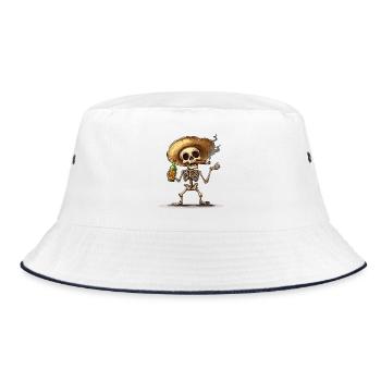 Skelett Totenkopf Totenschädel Zigarre Schnaps - Bucket Hat - Weiß/Navy - Vorne