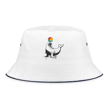 Walross mit farbenfrohen Ball im Stencil-Stil - Bucket Hat - Weiß/Navy - Vorne