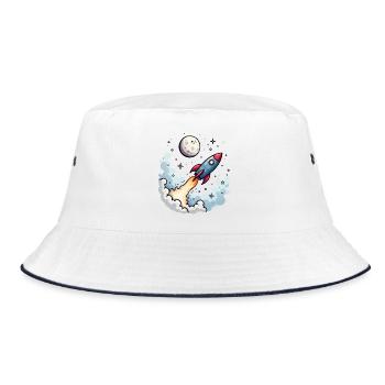 Comic rocket flies to the moon - Bucket Hat - white/navy - Front