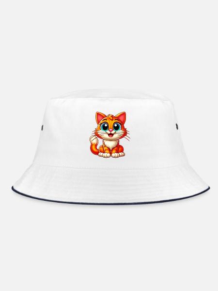 Katze - Bucket Hat - Weiß/Navy