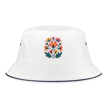 Otomi Floral Pattern Cultural Art - Bucket Hat - white/navy - Front