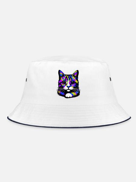 Cat - Bucket Hat - white/navy - Front