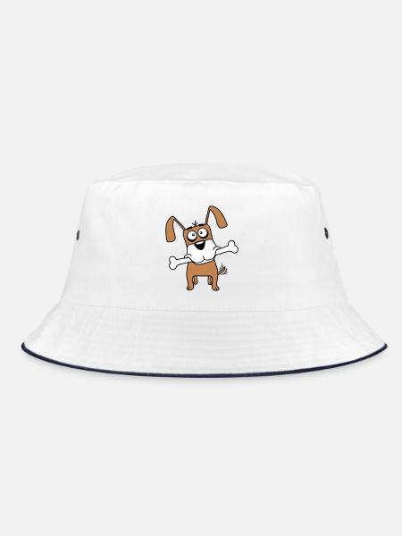 Lustiger Hund Großer Knochen Maul Mund Hunger Cool - Bucket Hat - Weiß/Navy - Vorne