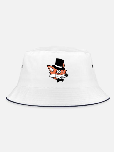 Fox Red Fox Sir Mr. Top Hat Monocle Glasses - Bucket Hat - white/navy - Front