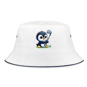 Cute Penguin Golfer Cartoon Funny - Bucket Hat - white/navy - Front
